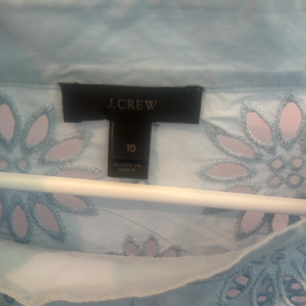 🌸 J.Crew Light Blue Eyelet Long Sleeve Top – Size 10 - Picture 2 of 5